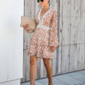 Printed Crochet Ruffle Dress